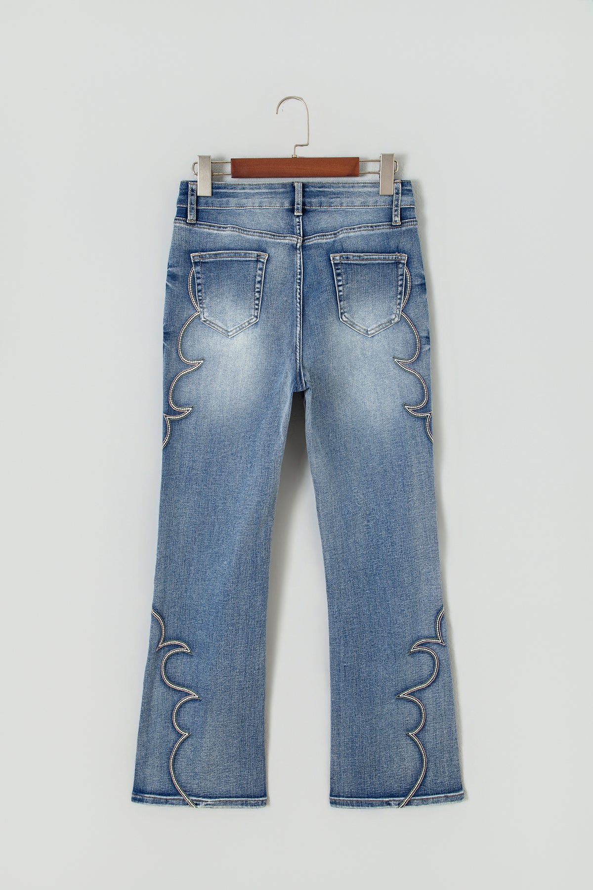 Blue Western Embroidered Flare Full Length Jeans